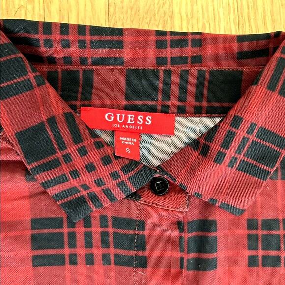 Guess Plaid Blouse Red & Black Women's S Small - Picture 2 of 7